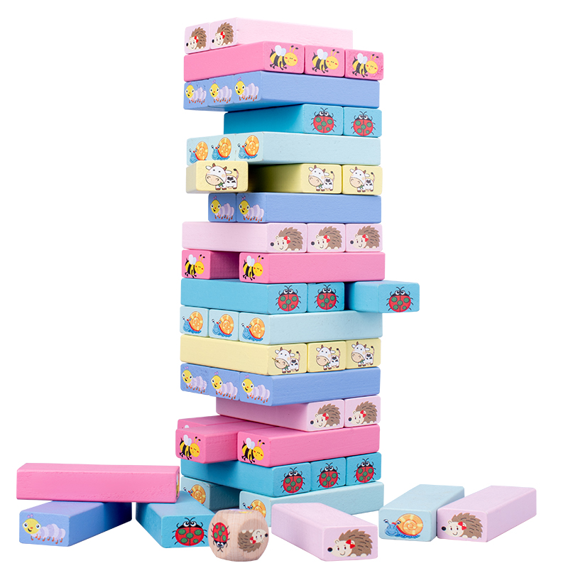 Board Game Jenga - Nomor hewan blok kayu permainan Domino