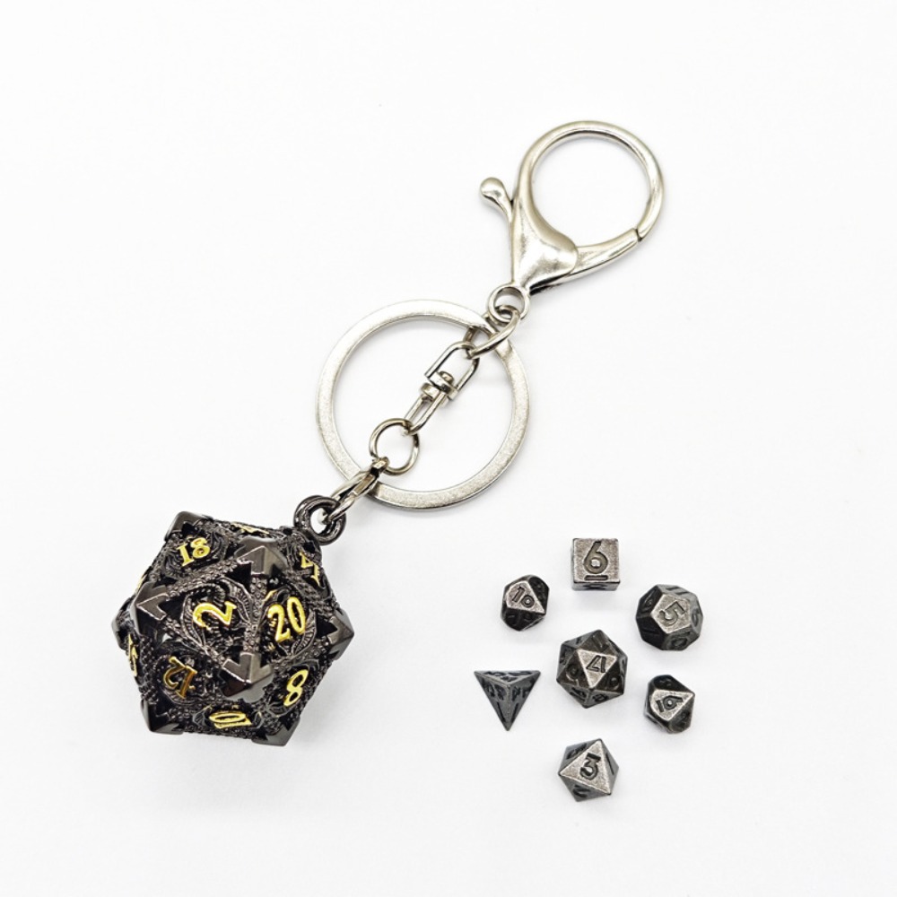 Dice Set Polyhedral - 1 Set Gantungan Kunci Dadu Logam